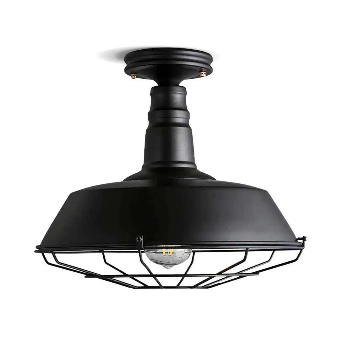 Industrial Black Metal Semi Flush Mount Ceiling Light