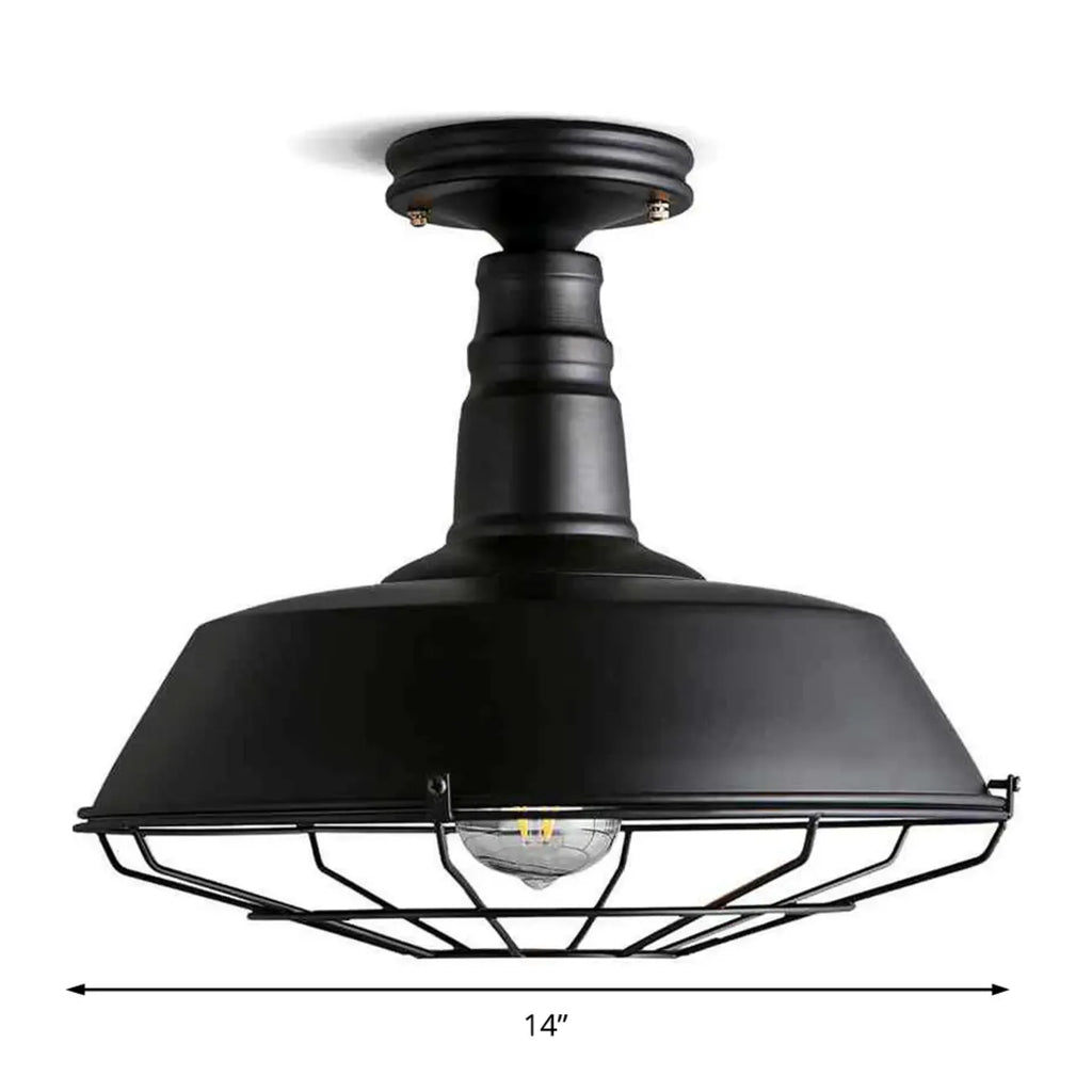 Industrial Black Metal Semi Flush Mount Ceiling Light