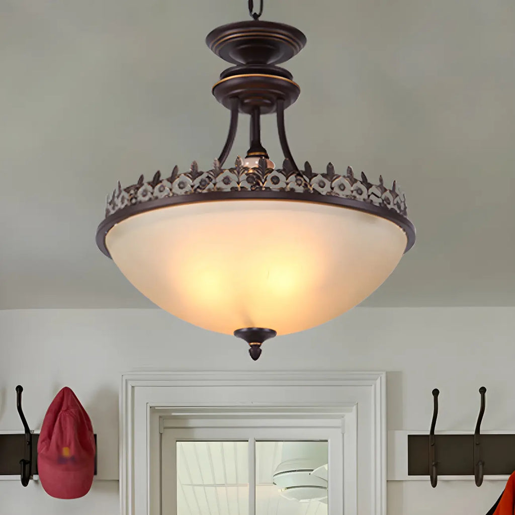 Traditional Black Round Frosted Glass Chandelier