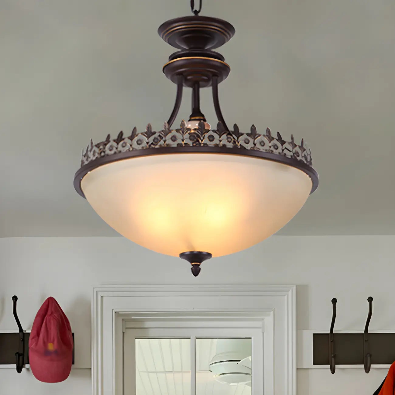 Traditional Black Round Frosted Glass Chandelier