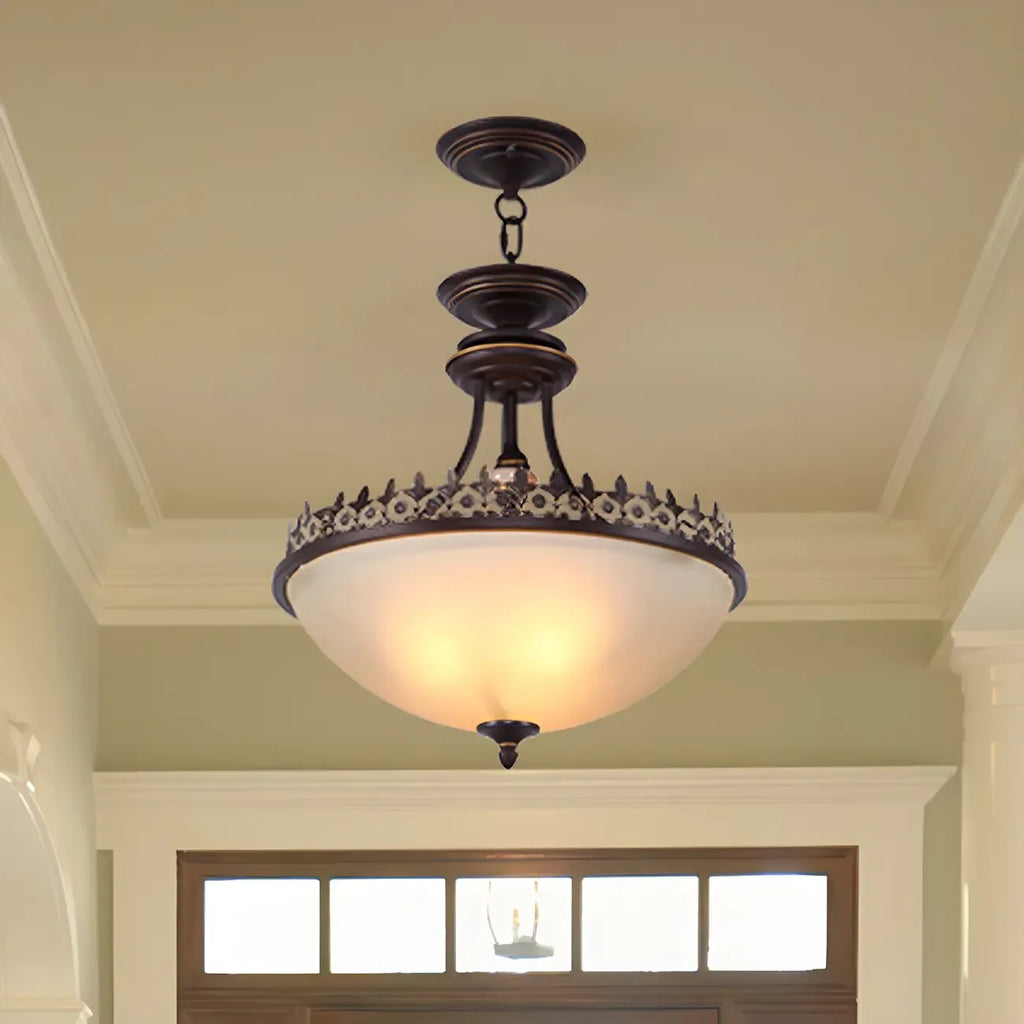 Traditional Black Round Frosted Glass Chandelier