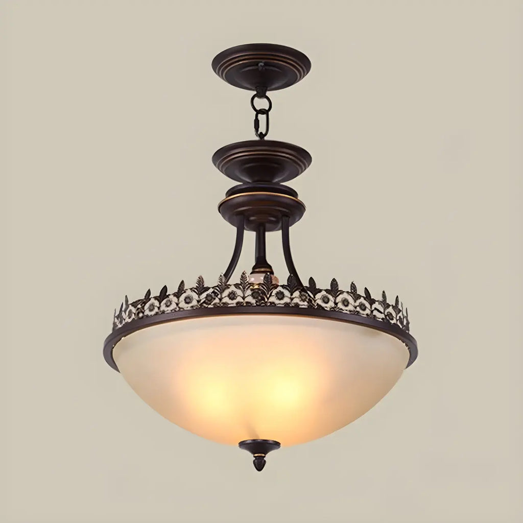 Traditional Black Round Frosted Glass Chandelier