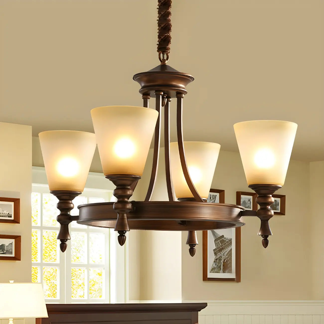 Coffee Beige Frosted Up Shade Classic Chandelier