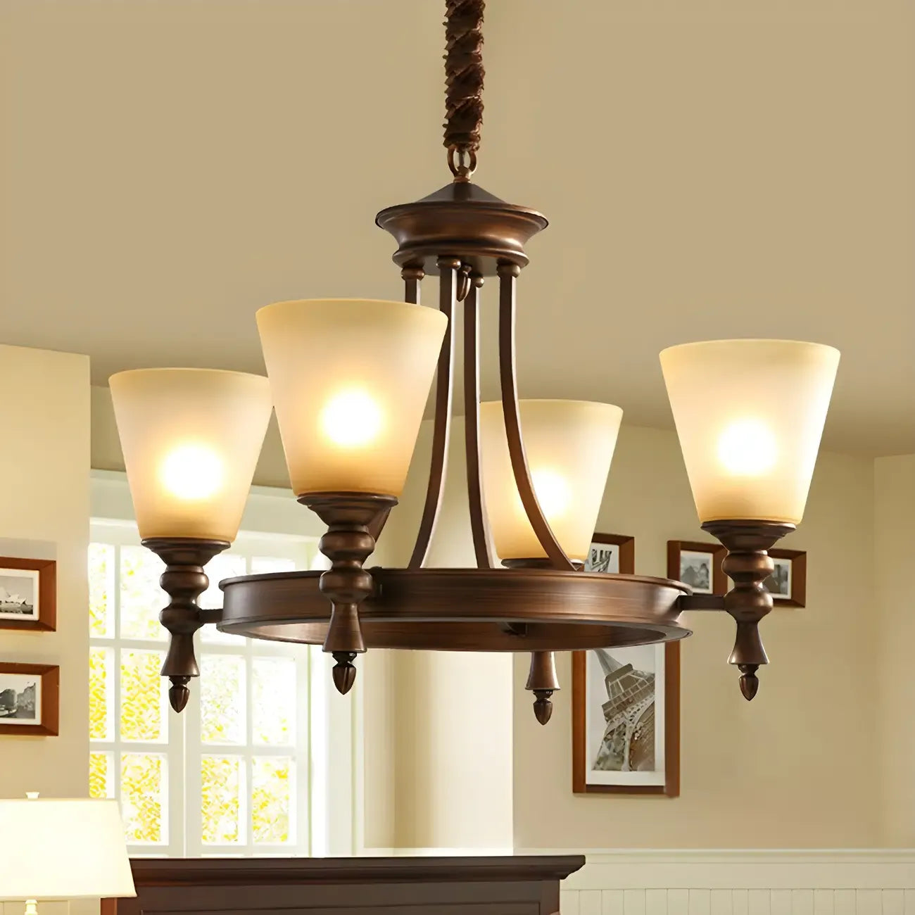 Coffee Beige Frosted Up Shade Classic Chandelier