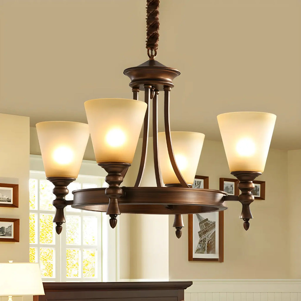 Coffee Beige Frosted Up Shade Classic Chandelier