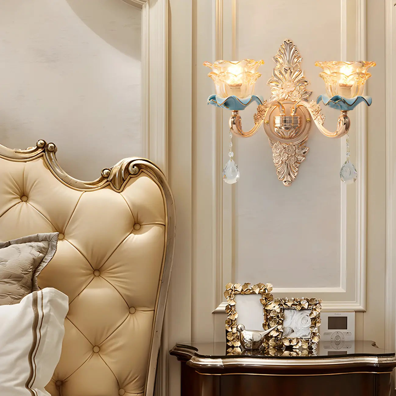 Glamorous Gold Wall Sconce with Crystal for Bedside Decor