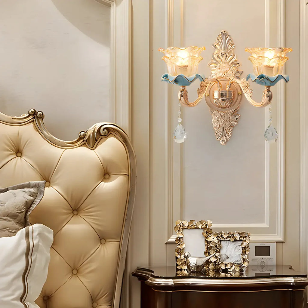 Glamorous Gold Wall Sconce with Crystal for Bedside Decor