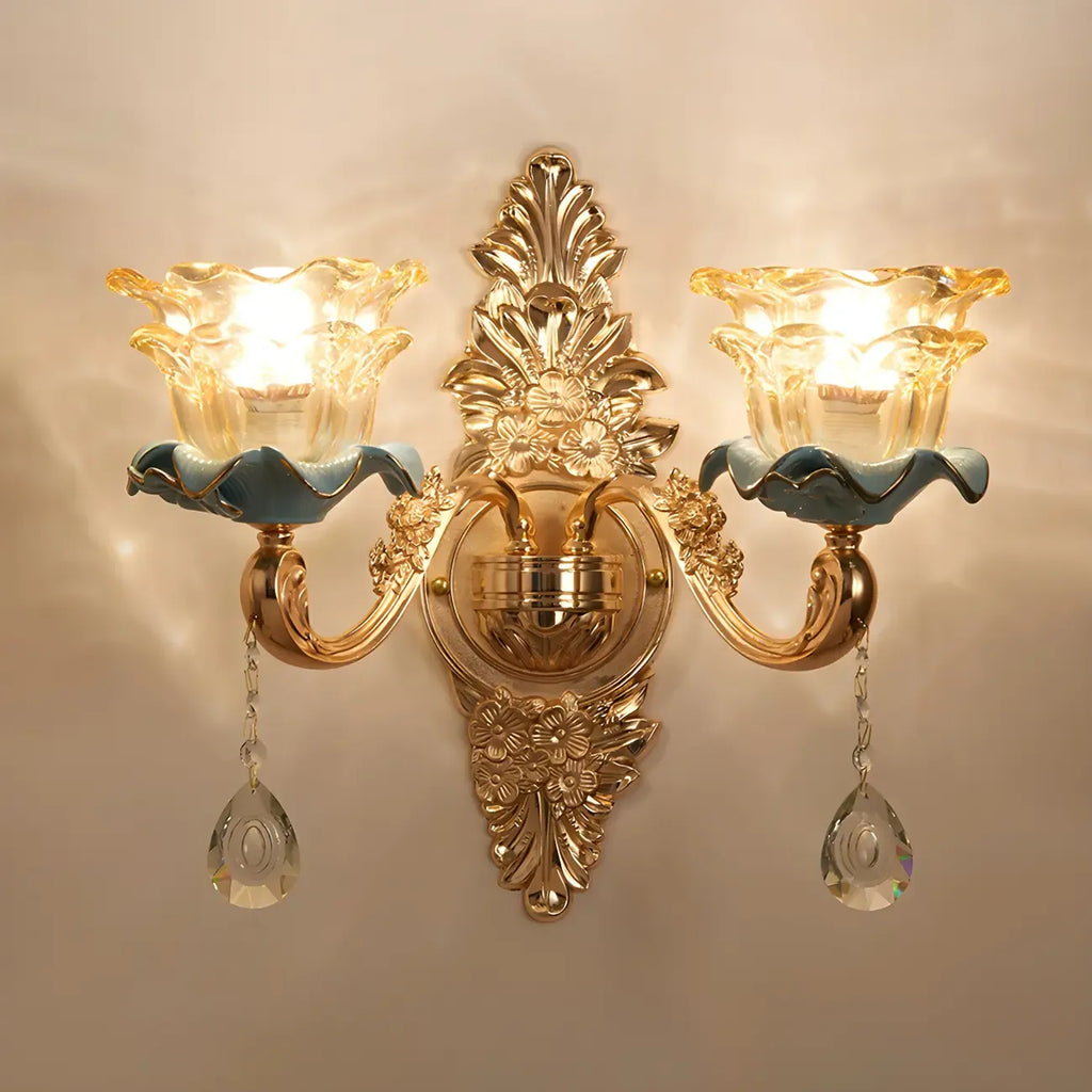 Glamorous Gold Wall Sconce with Crystal for Bedside Decor
