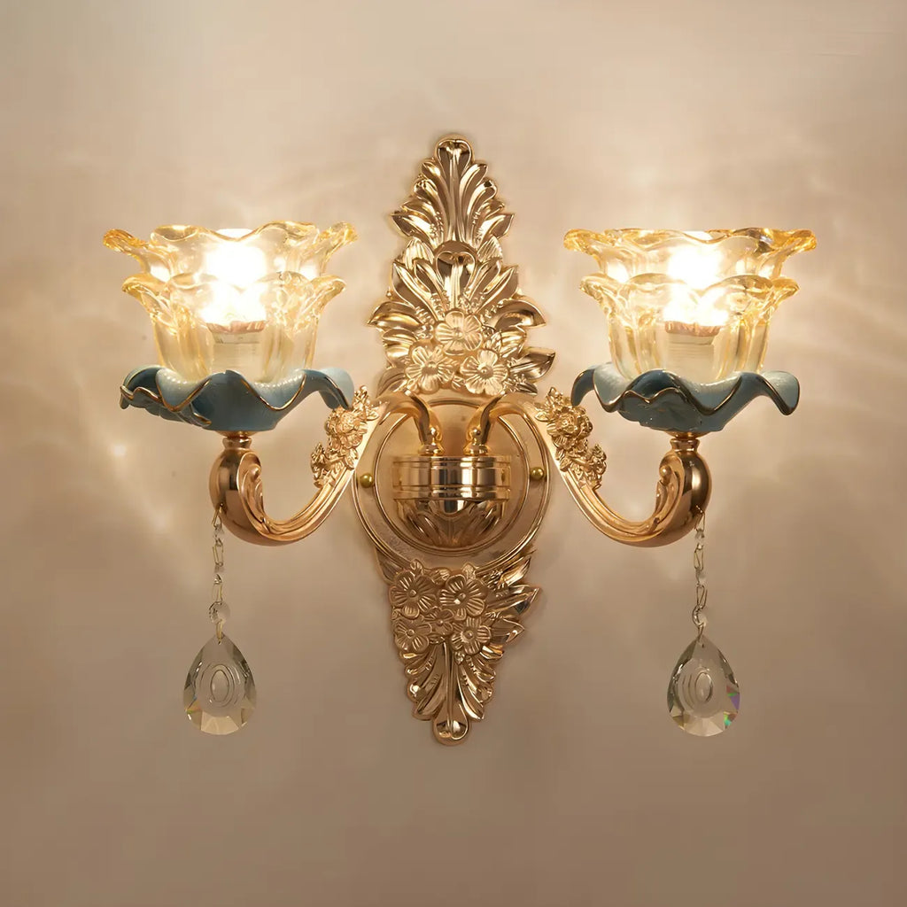 Glamorous Gold Wall Sconce with Crystal for Bedside Decor