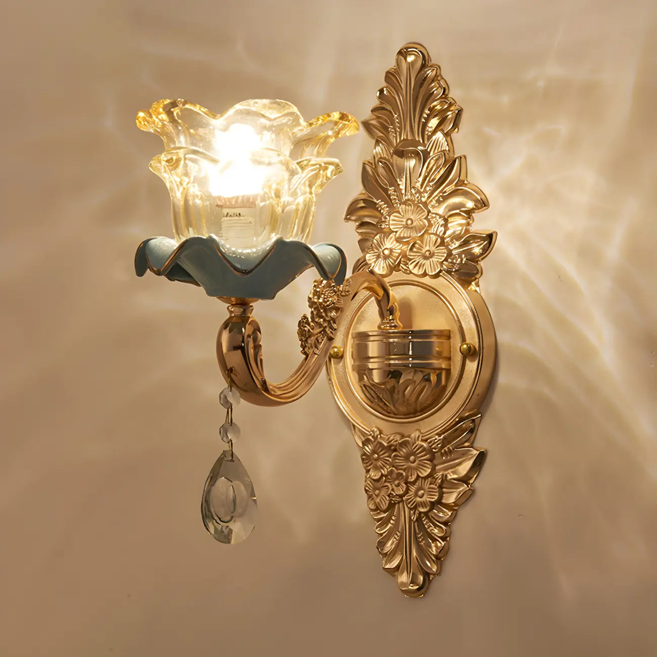 Glamorous Gold Wall Sconce with Crystal for Bedside Decor