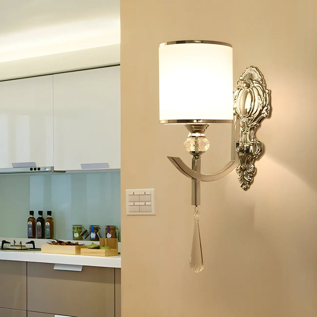 Modern Chrome Cylinder Shade Wall Sconce with Crystal