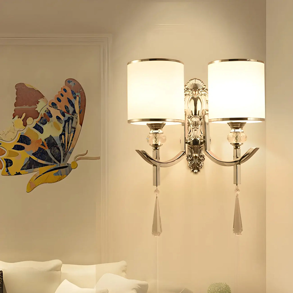 Modern Chrome Cylinder Shade Wall Sconce with Crystal