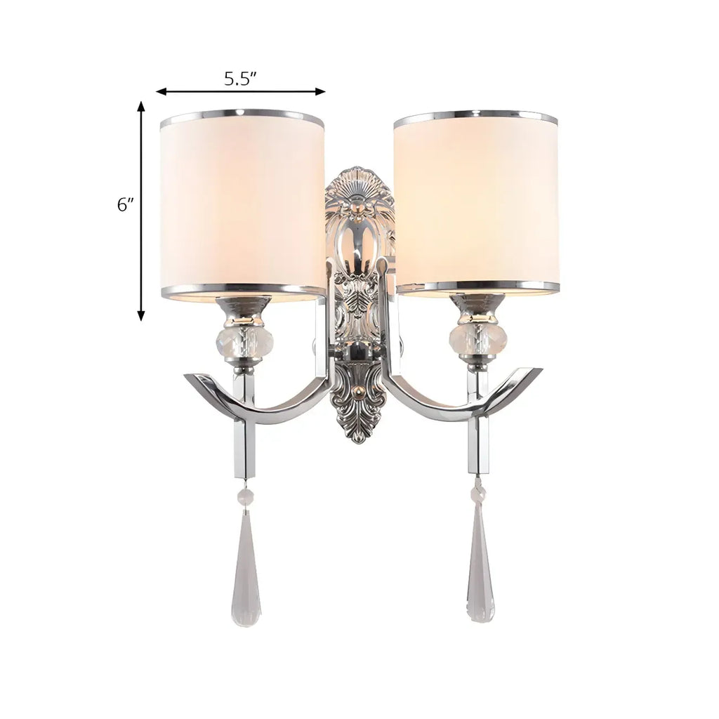 Modern Chrome Cylinder Shade Wall Sconce with Crystal