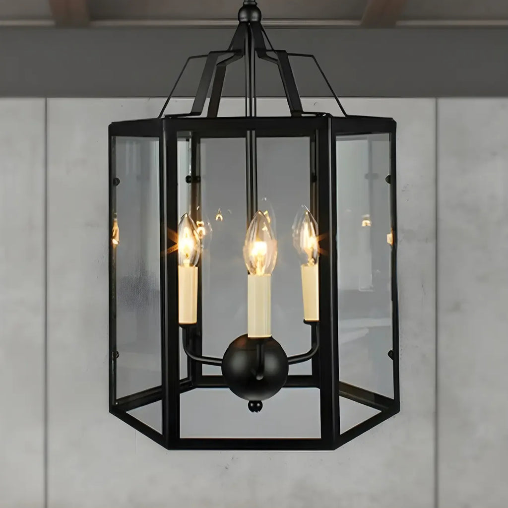 3-Light Clear Glass Hanging Chandelier Vintage Black/White Candle Pendant Light Fixture