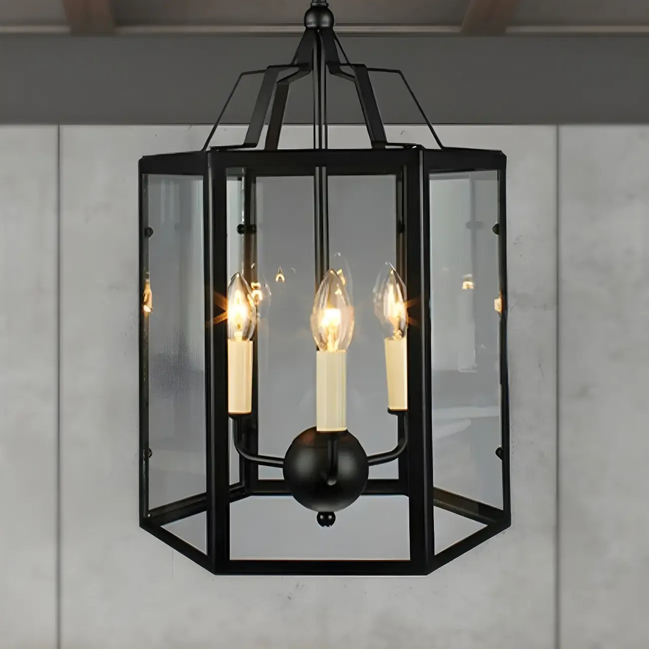 3-Light Clear Glass Hanging Chandelier Vintage Black/White Candle Pendant Light Fixture