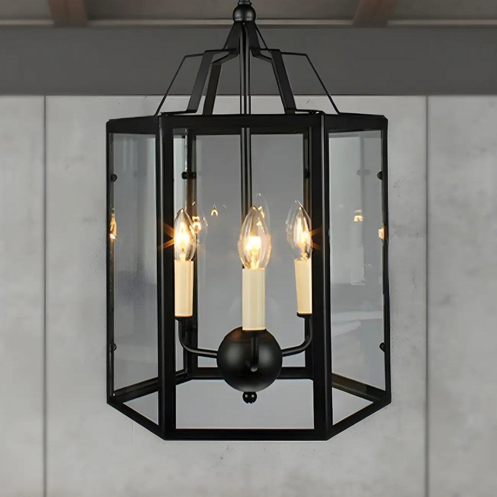 3-Light Clear Glass Hanging Chandelier Vintage Black/White Candle Pendant Light Fixture