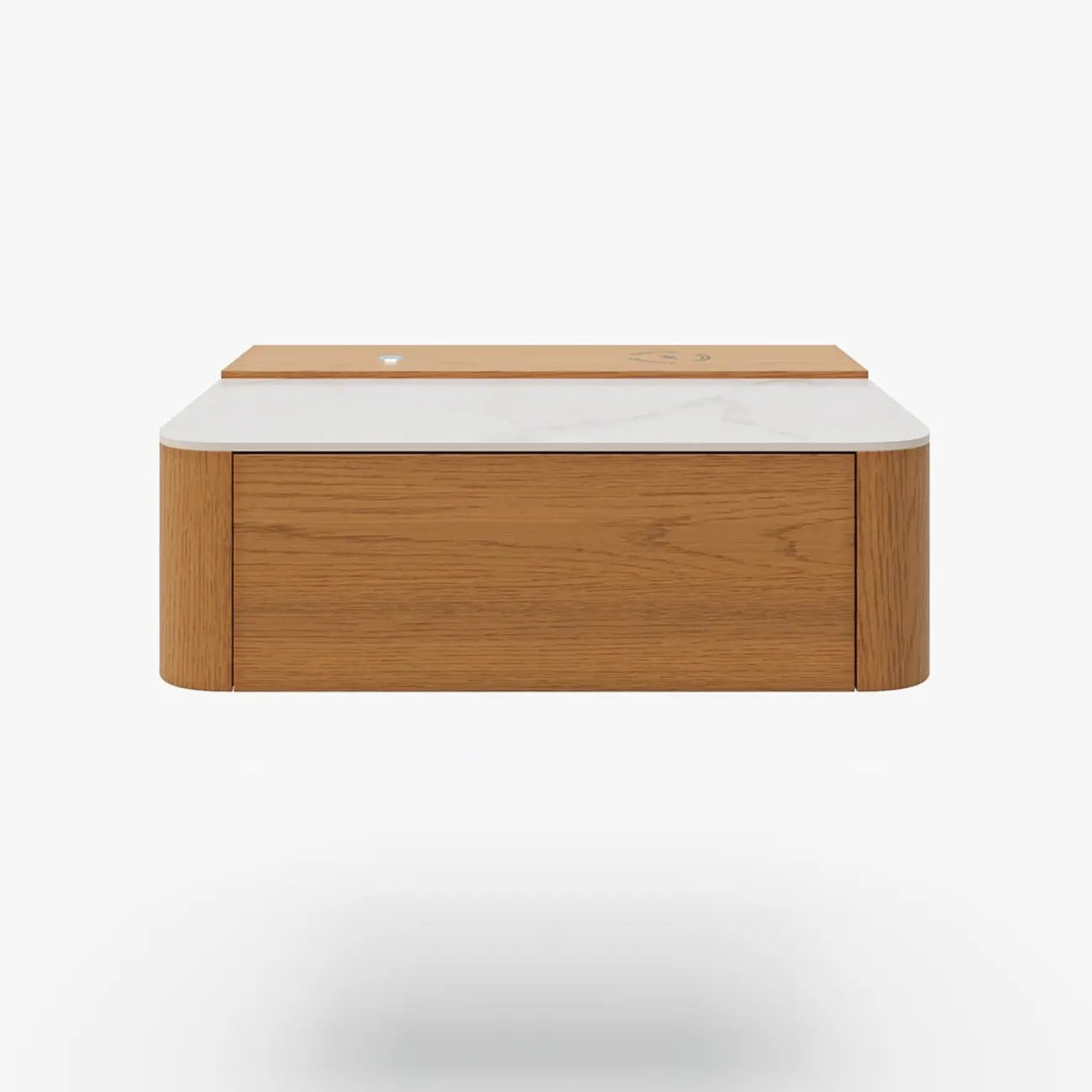 Wireless Cherry Wood Floating Nightstand with Drawers & Light