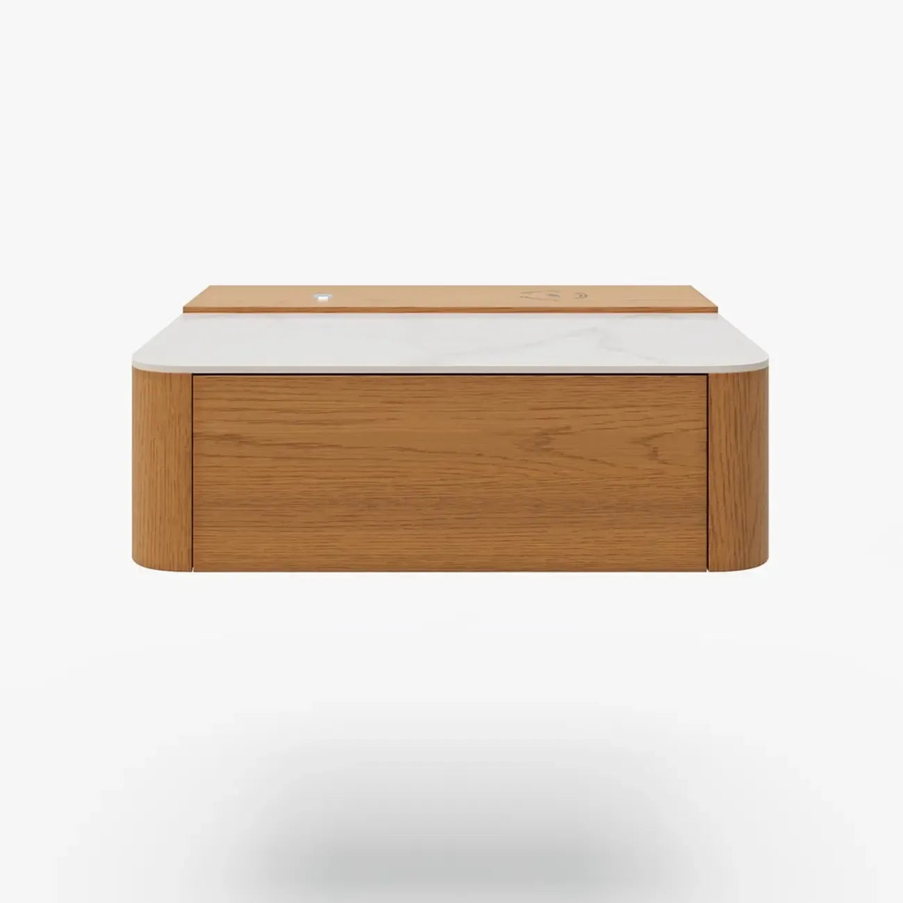 Wireless Cherry Wood Floating Nightstand with Drawers & Light