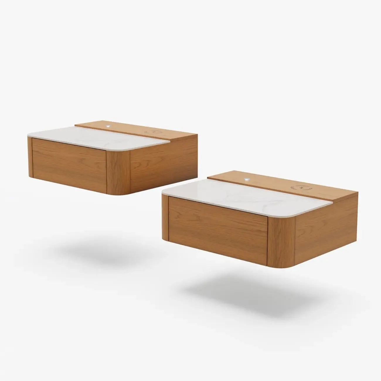 Wireless Cherry Wood Floating Nightstand with Drawers & Light
