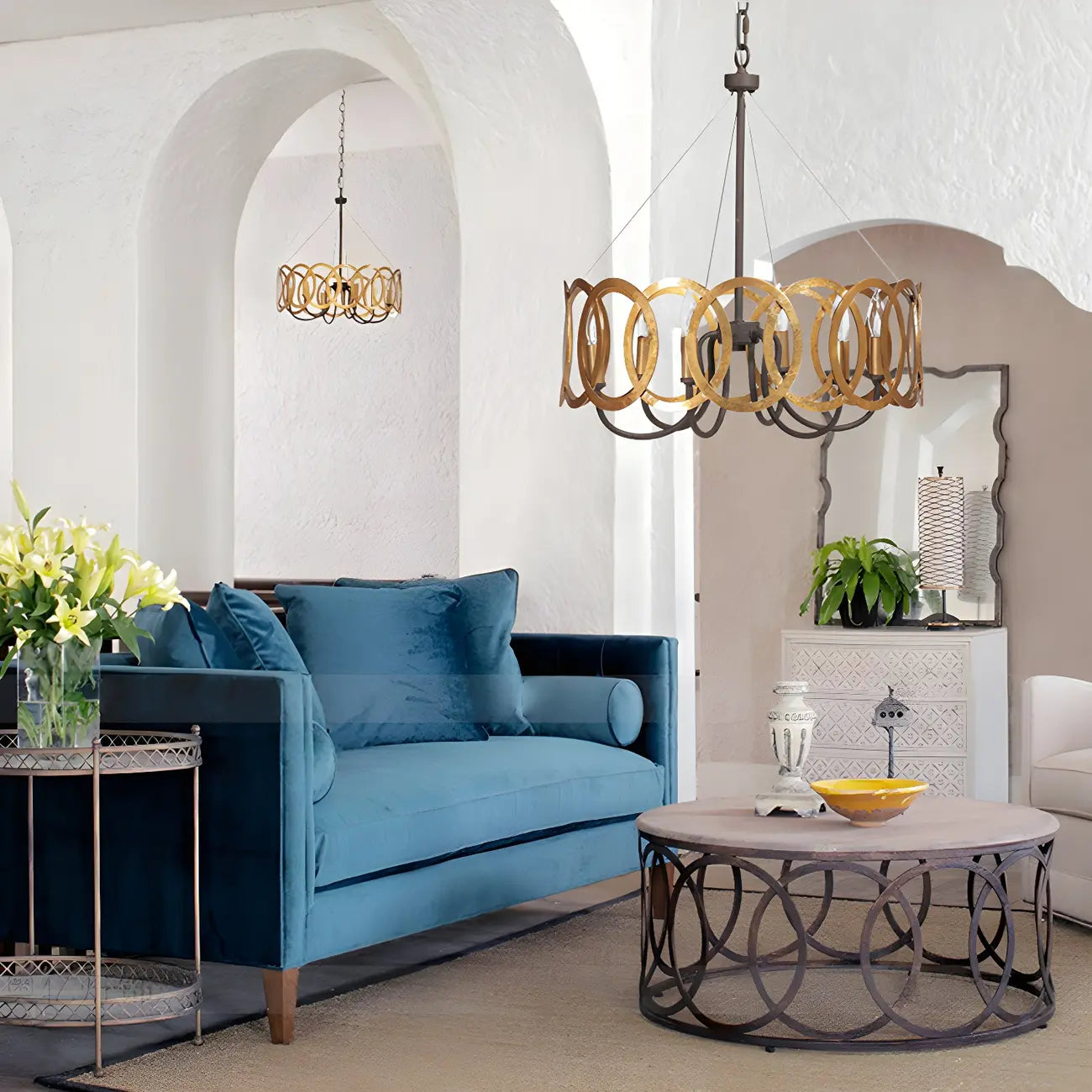 Industrial Rust Style Gold Circular Metal Ring Hoop Chandelier