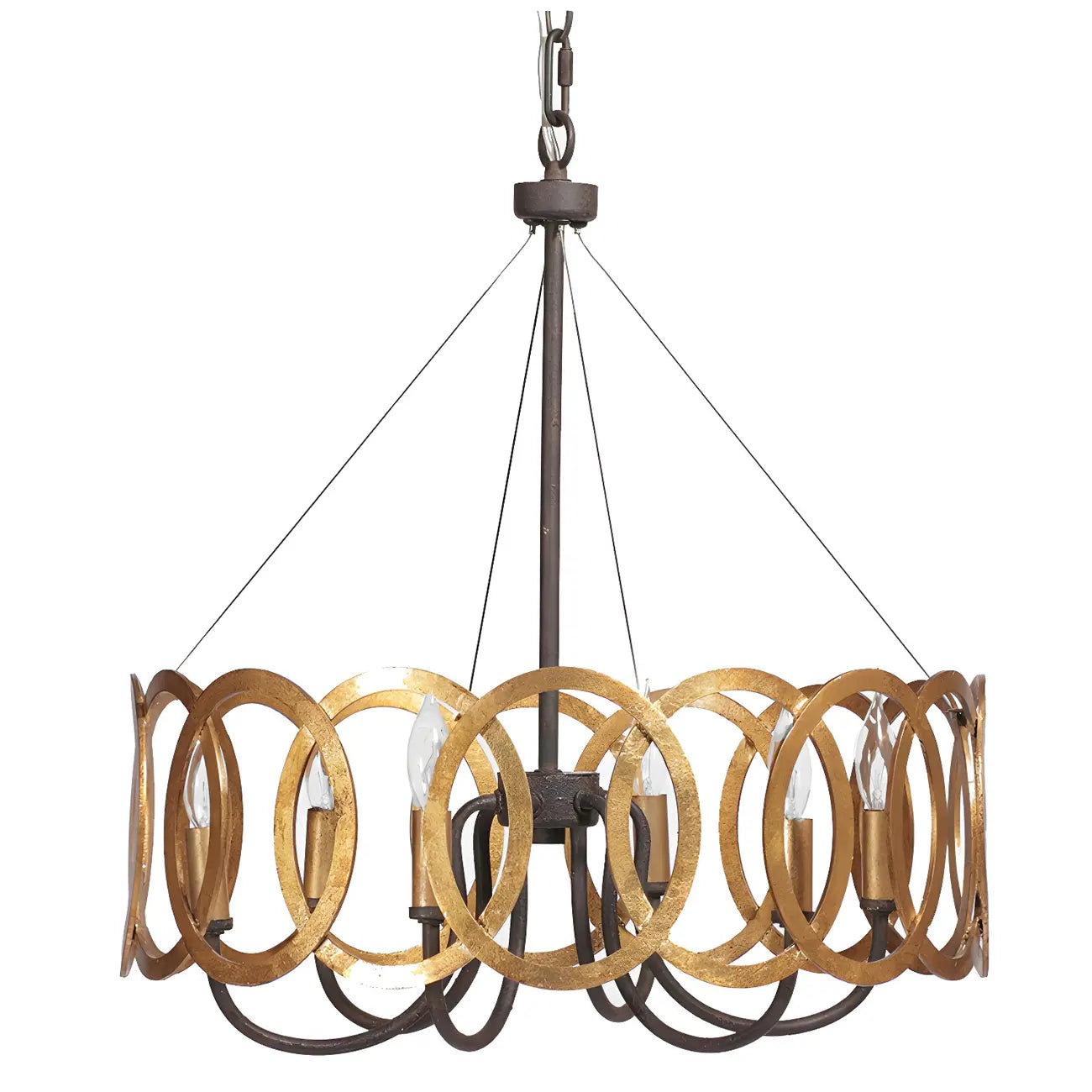 Industrial Rust Style Gold Circular Metal Ring Hoop Chandelier