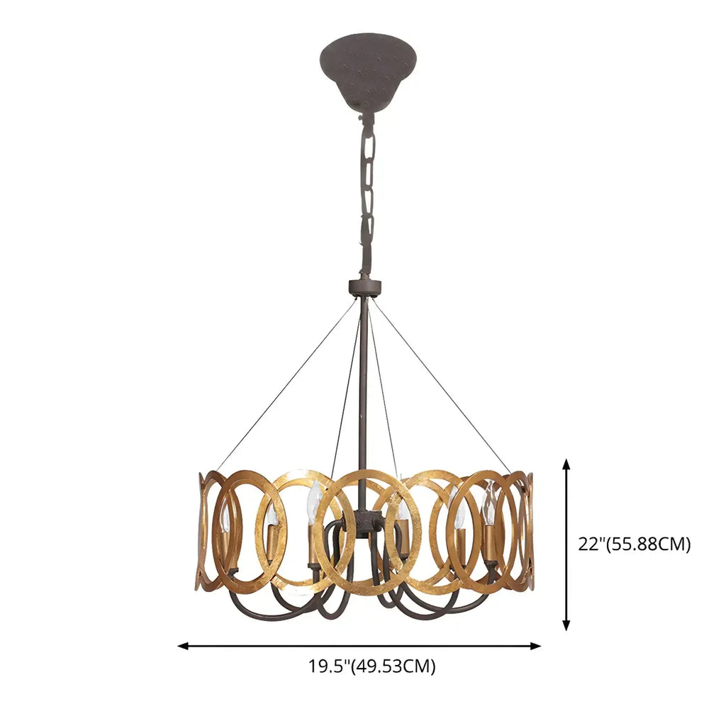 Industrial Rust Style Gold Circular Metal Ring Hoop Chandelier
