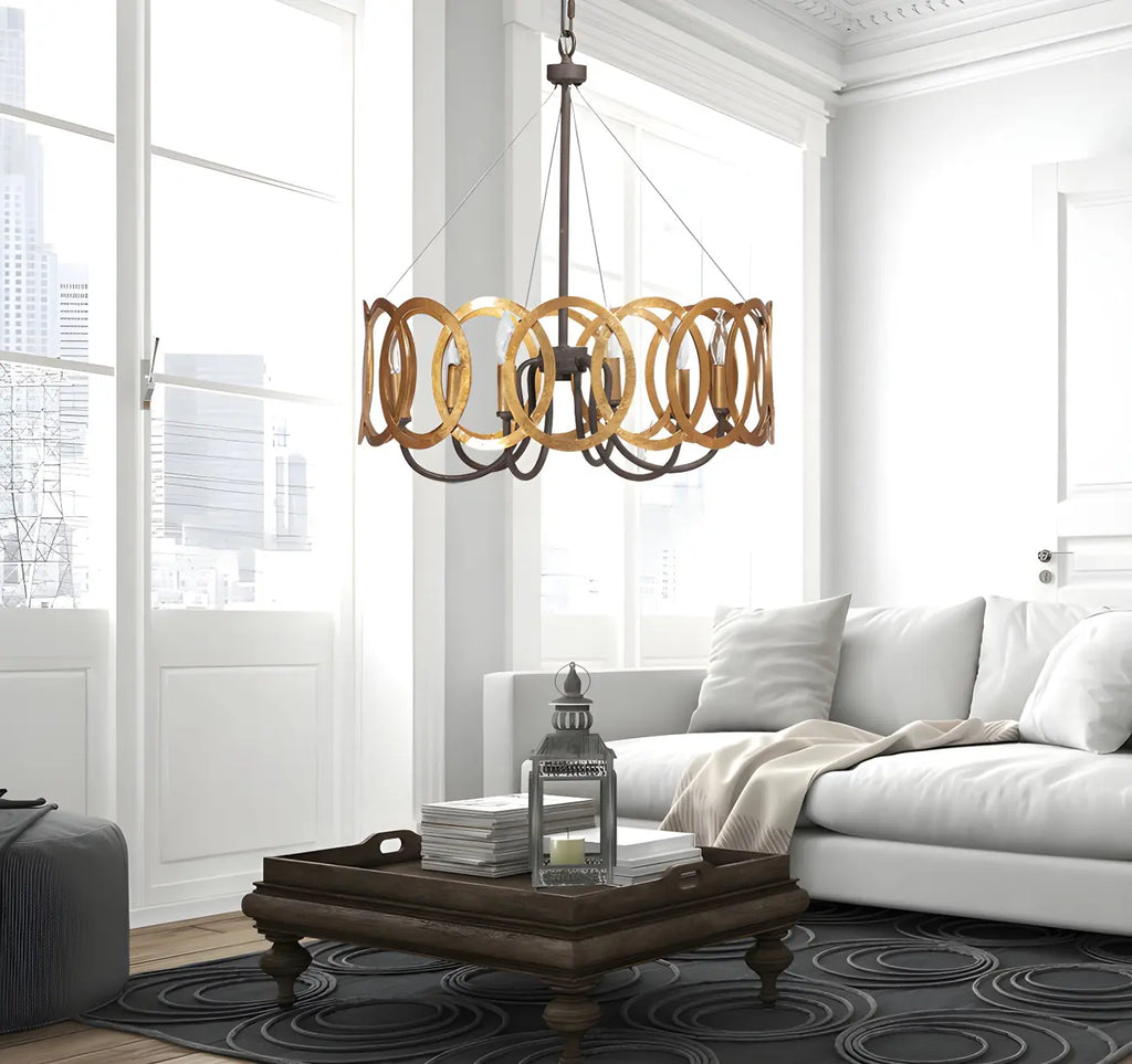 Industrial Rust Style Gold Circular Metal Ring Hoop Chandelier