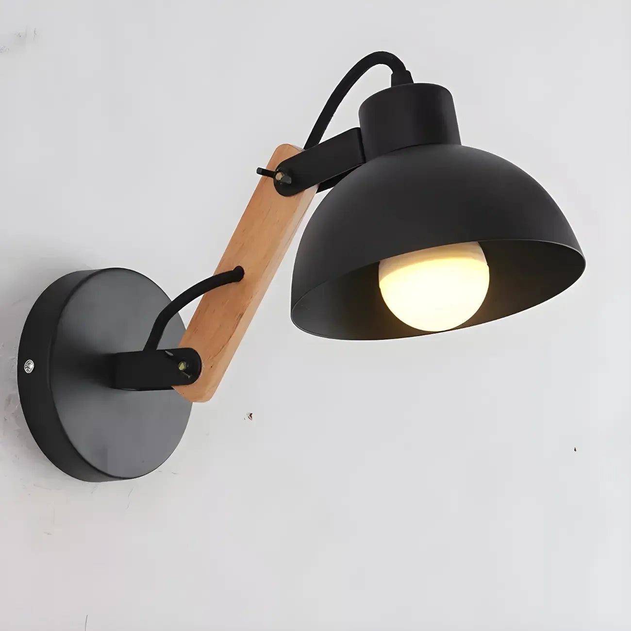 Stylish Natural Wood and White Metal Swing Arm Wall Light