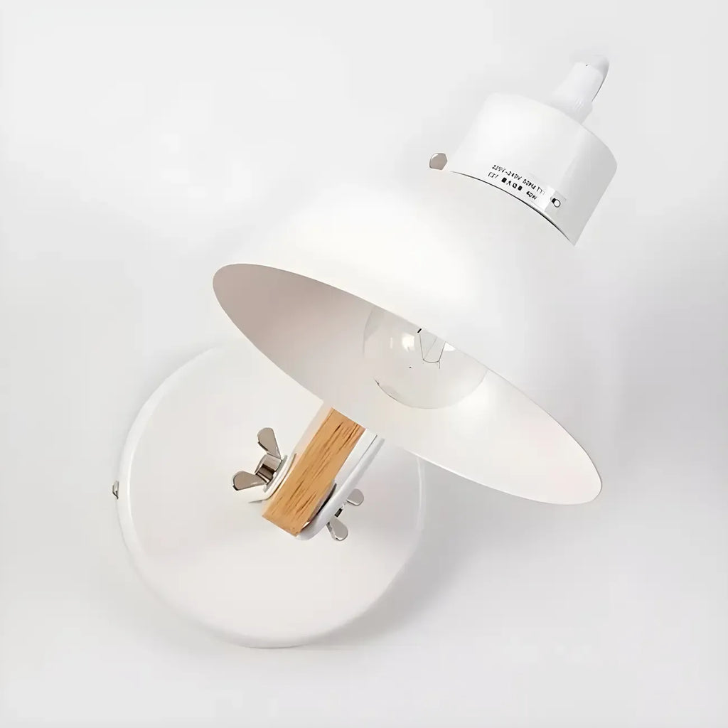 Stylish Natural Wood and White Metal Swing Arm Wall Light