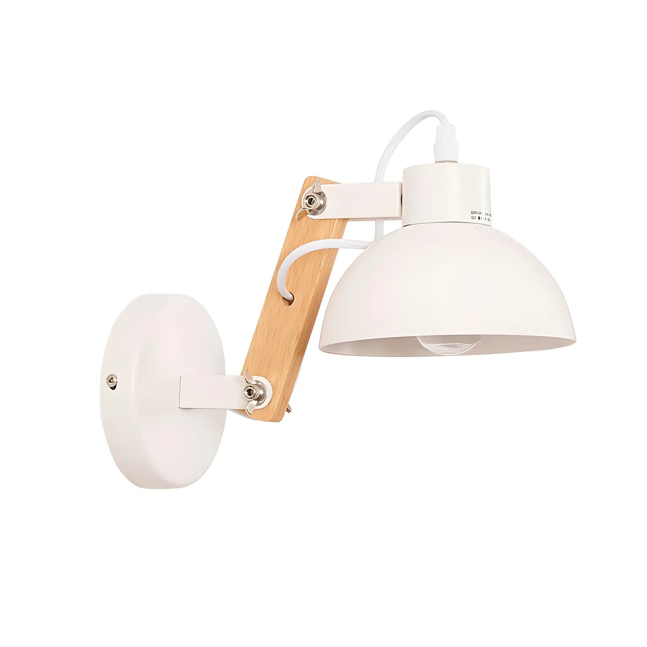 Stylish Natural Wood and White Metal Swing Arm Wall Light
