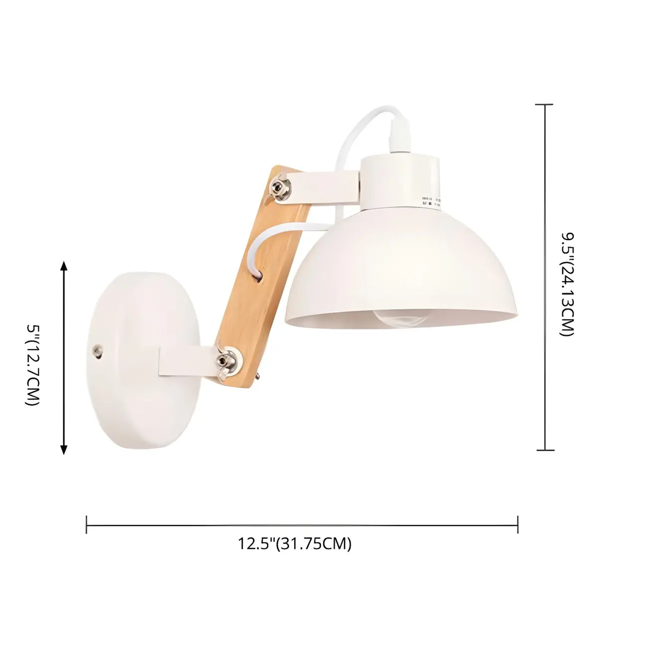 Stylish Natural Wood and White Metal Swing Arm Wall Light