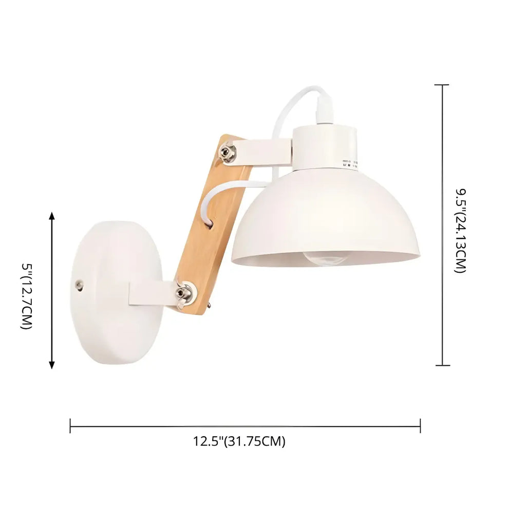 Stylish Natural Wood and White Metal Swing Arm Wall Light
