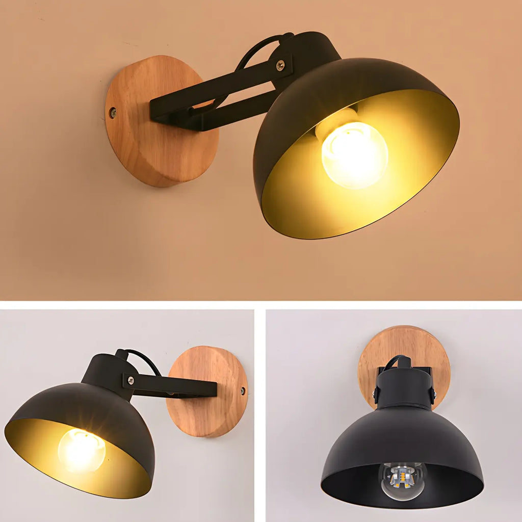 Stylish Natural Wood and White Metal Swing Arm Wall Light