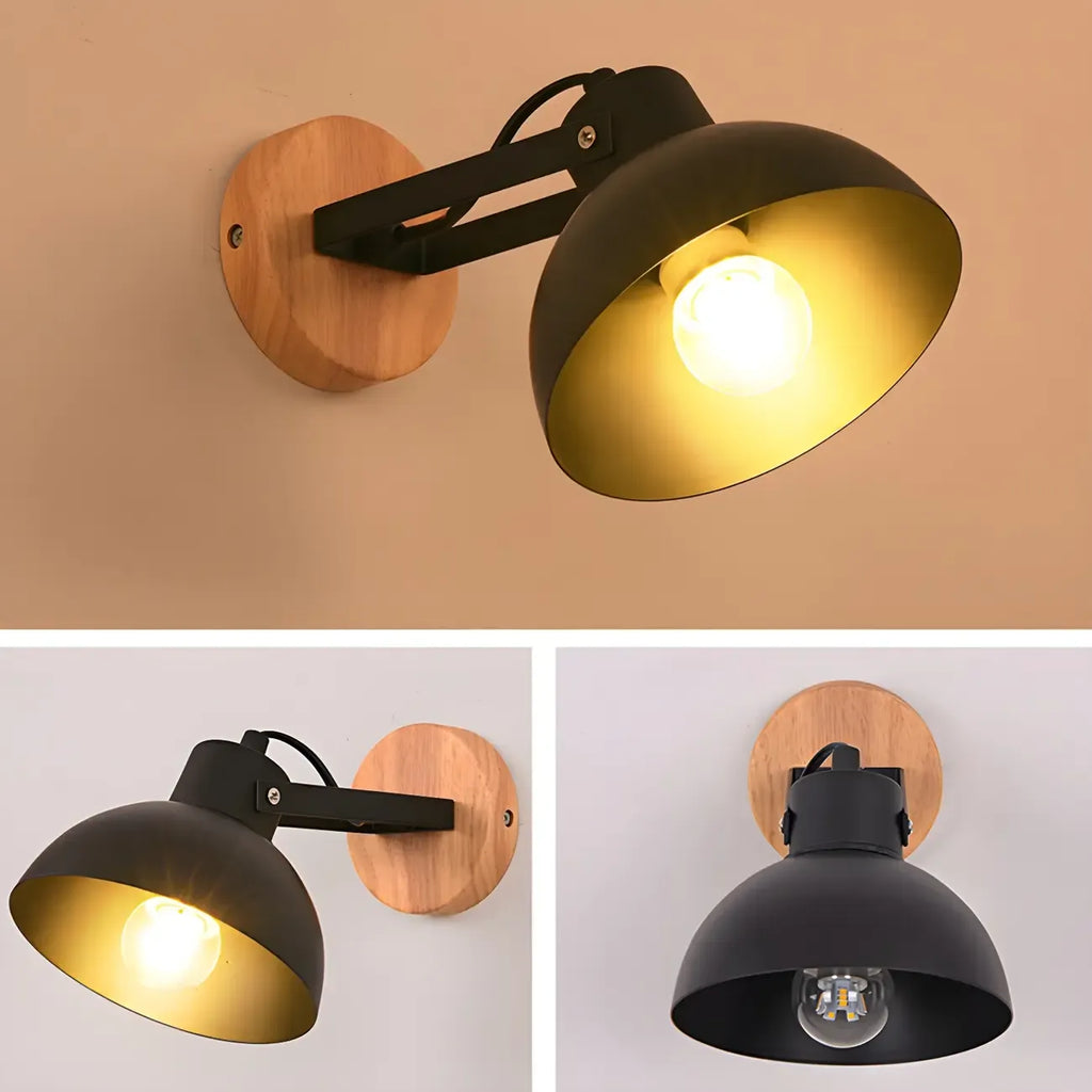 Stylish Natural Wood and White Metal Swing Arm Wall Light