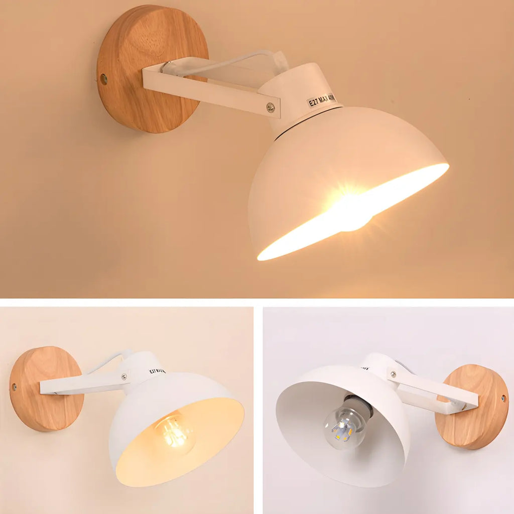 Stylish Natural Wood and White Metal Swing Arm Wall Light