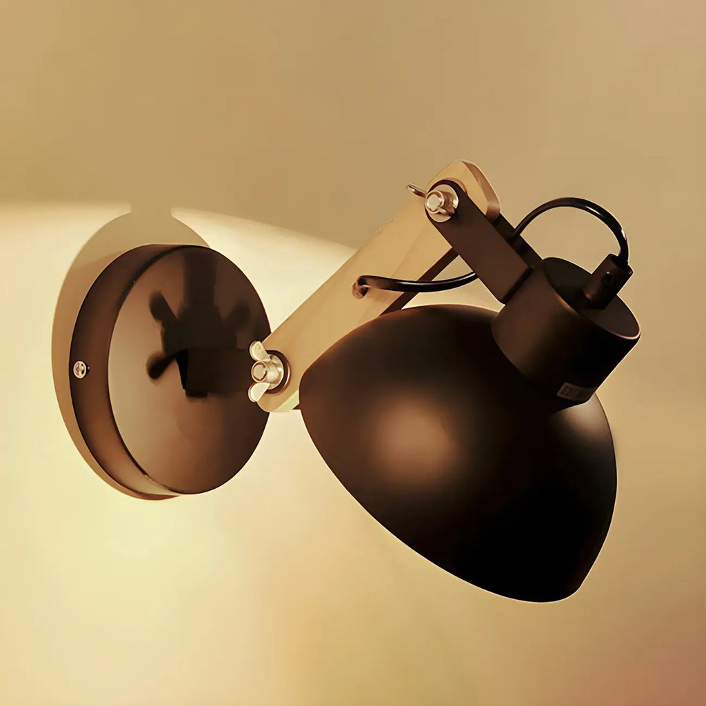 Stylish Natural Wood and White Metal Swing Arm Wall Light