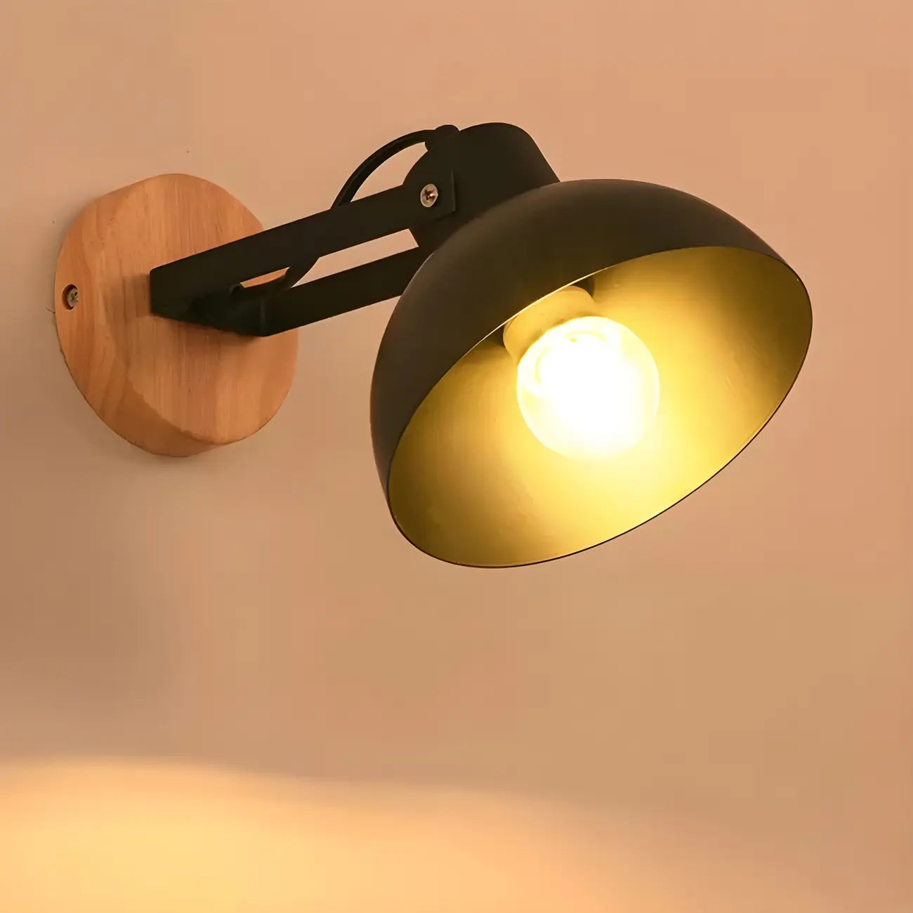 Stylish Natural Wood and White Metal Swing Arm Wall Light