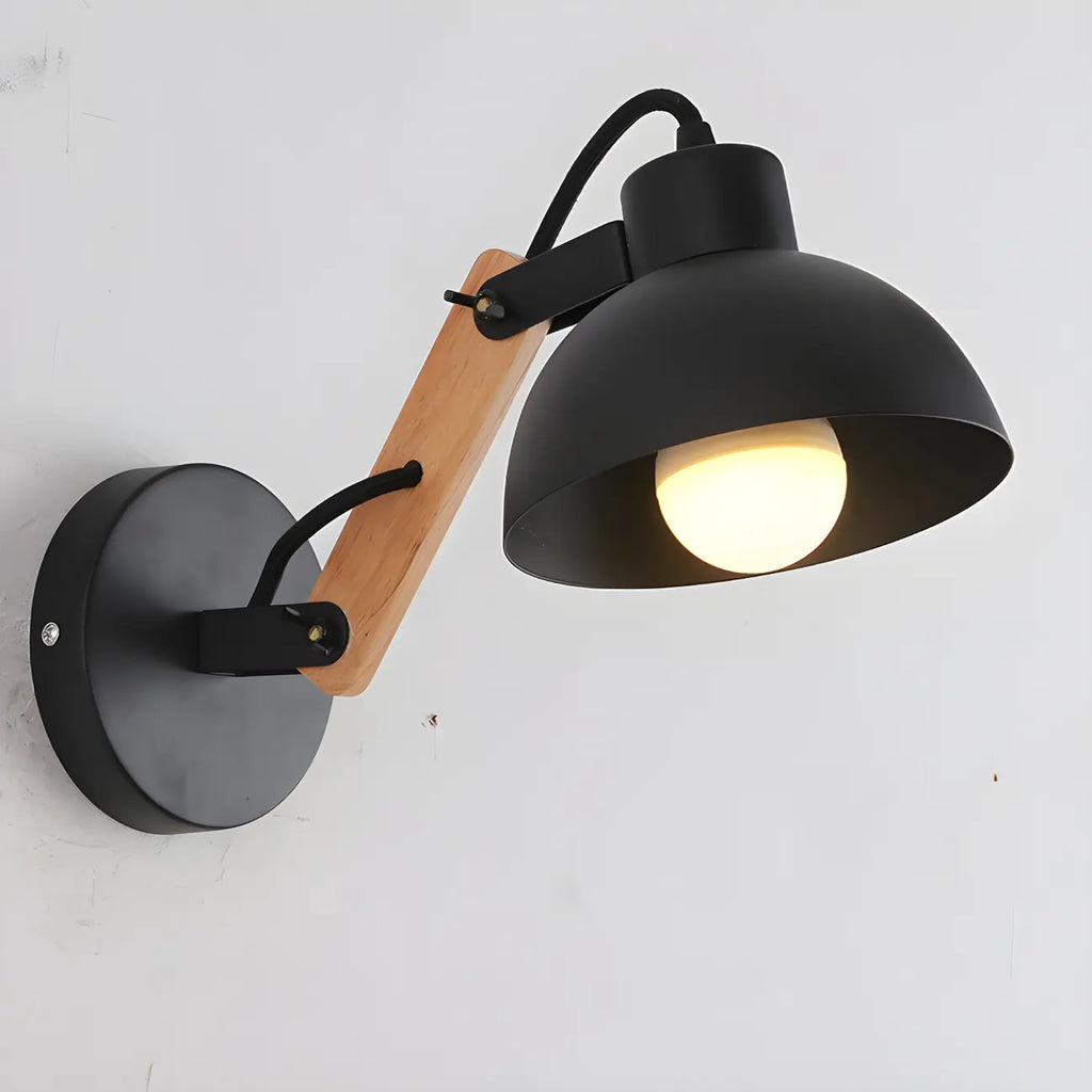 Stylish Natural Wood and White Metal Swing Arm Wall Light