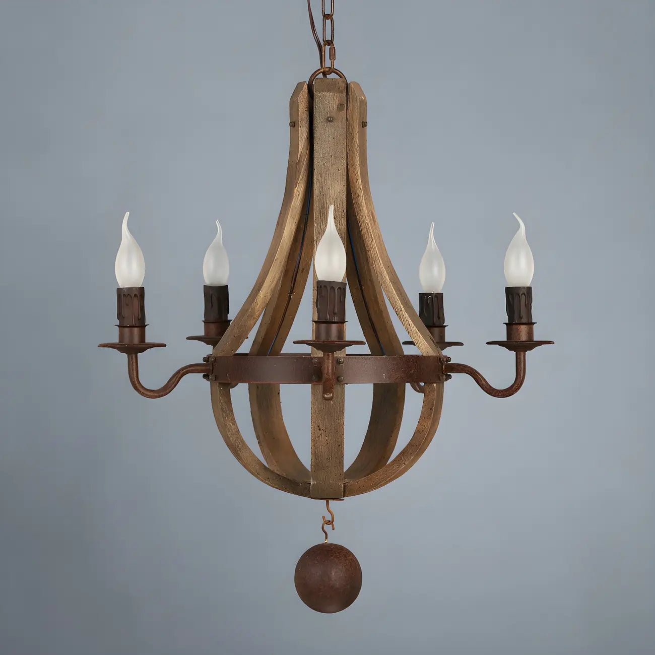 Modern Mid Century Orb Chandelier with Stone Candelabra