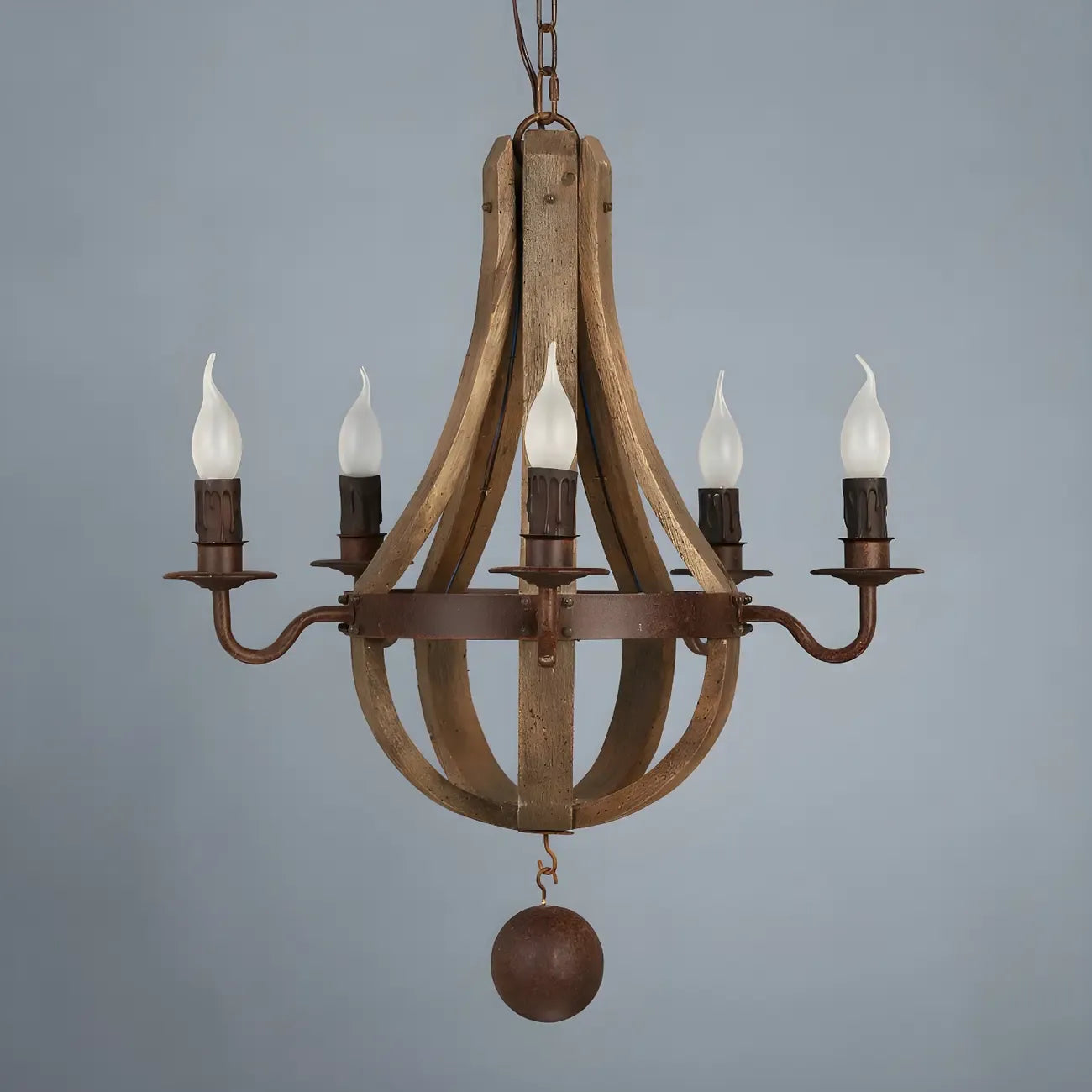Modern Mid Century Orb Chandelier with Stone Candelabra