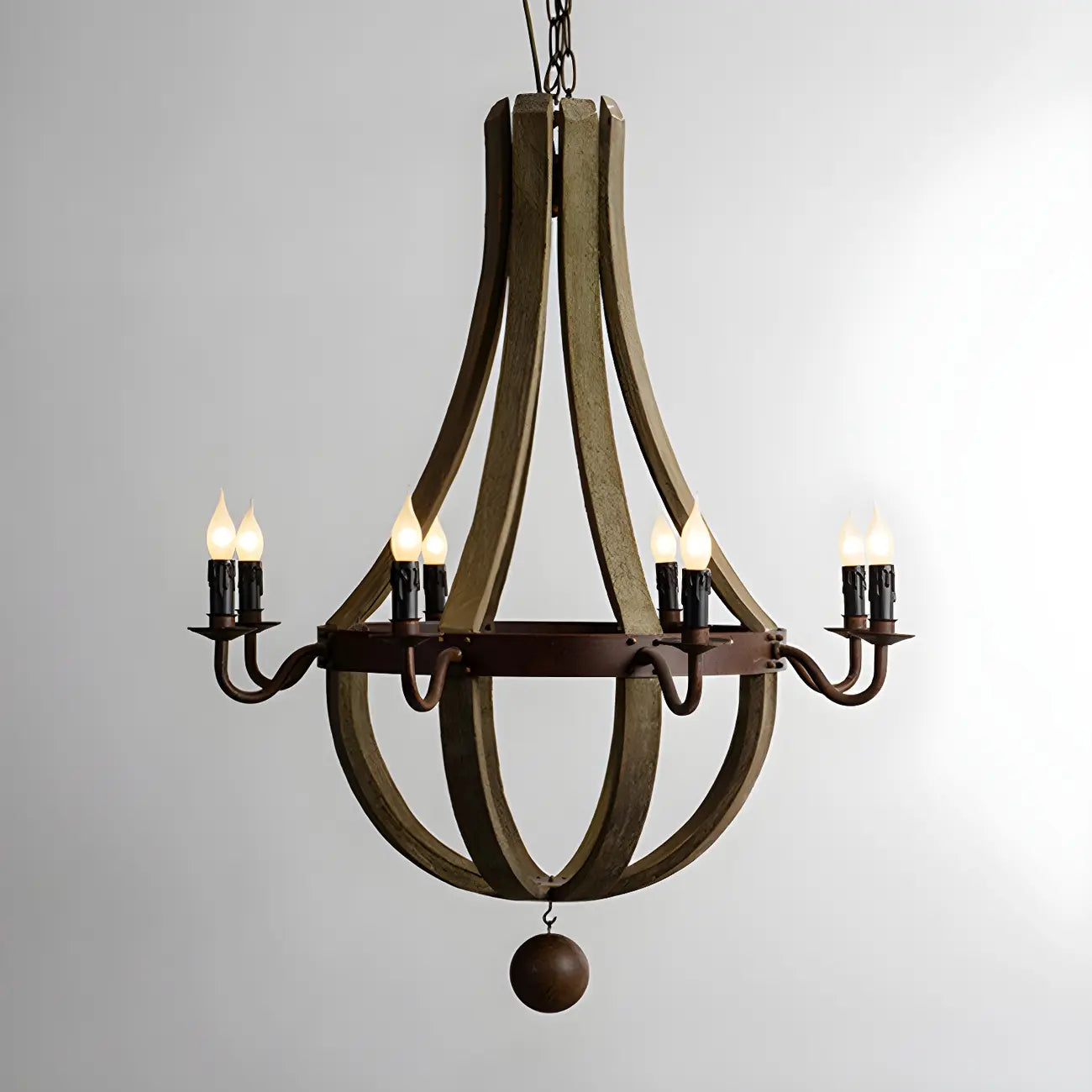 Modern Mid Century Orb Chandelier with Stone Candelabra