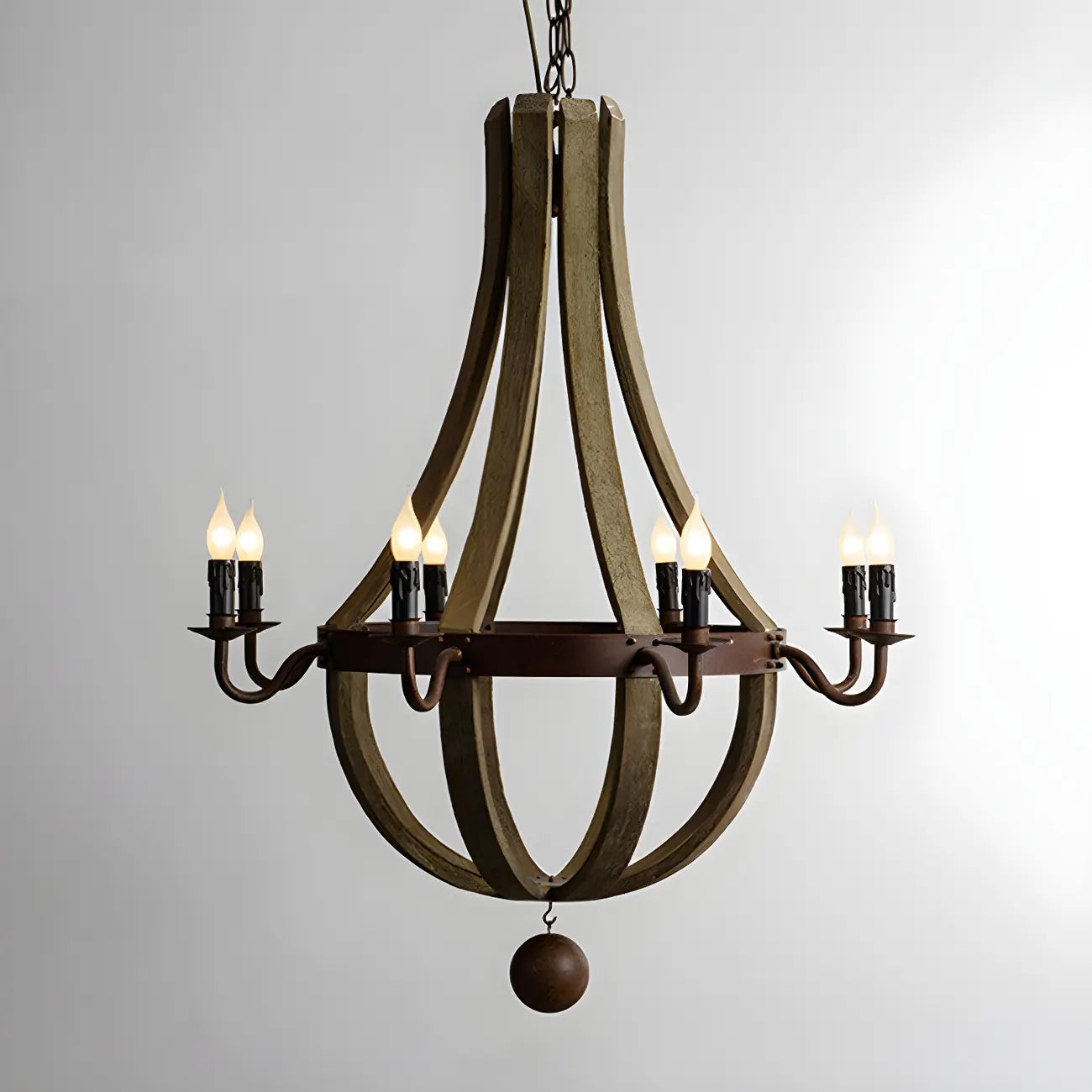 Modern Mid Century Orb Chandelier with Stone Candelabra