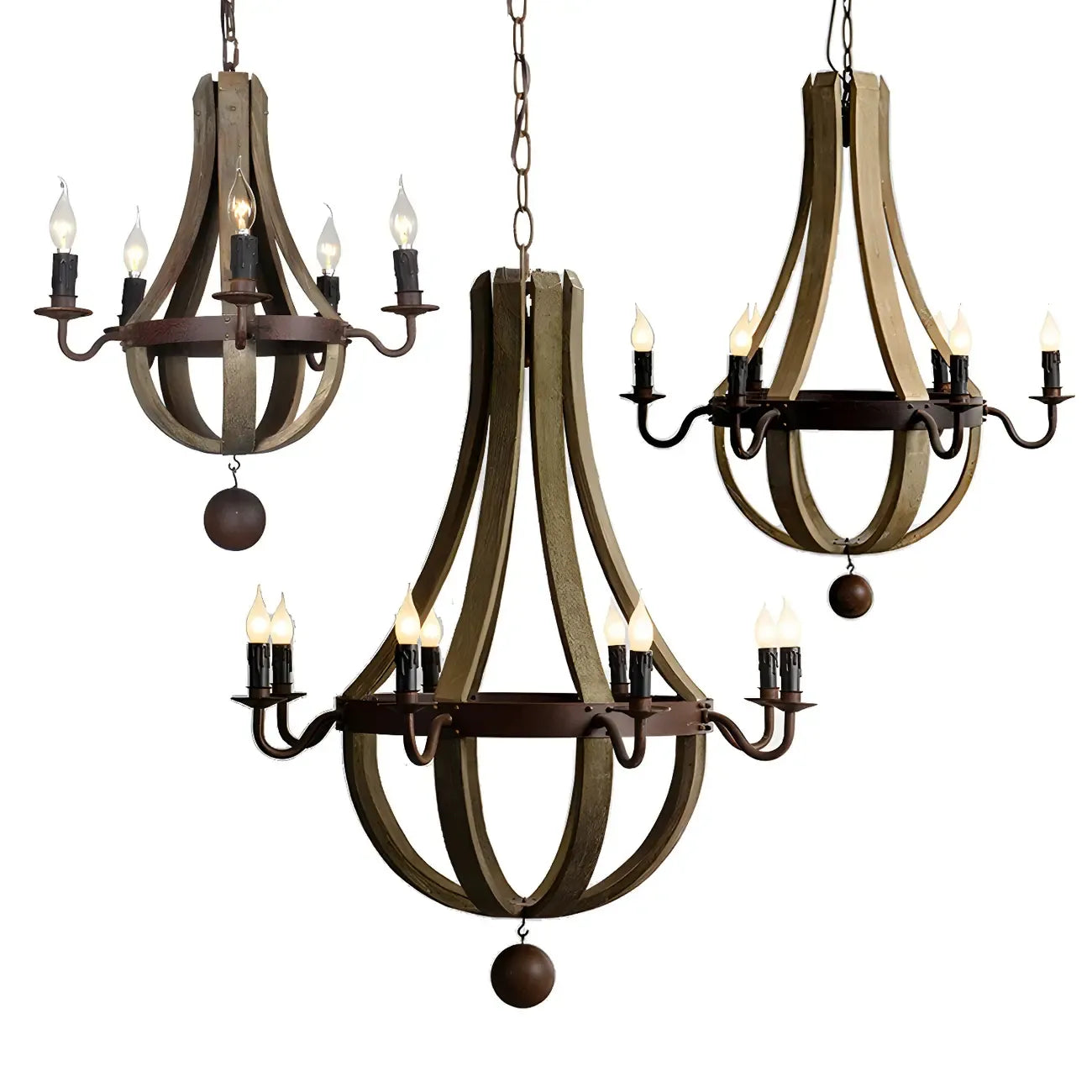 Modern Mid Century Orb Chandelier with Stone Candelabra