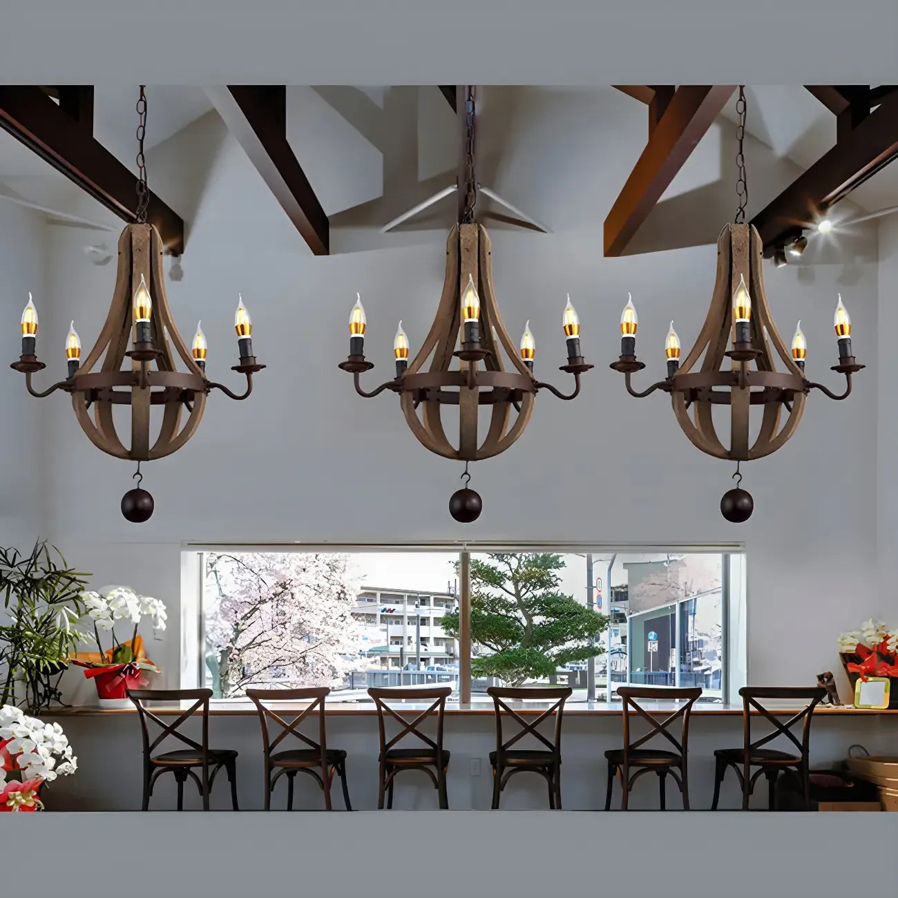 Modern Mid Century Orb Chandelier with Stone Candelabra