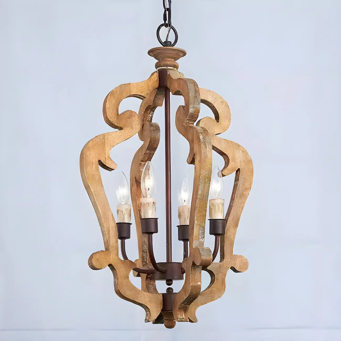 Wooden Rustic Candle Style Chandelier Vintage Design