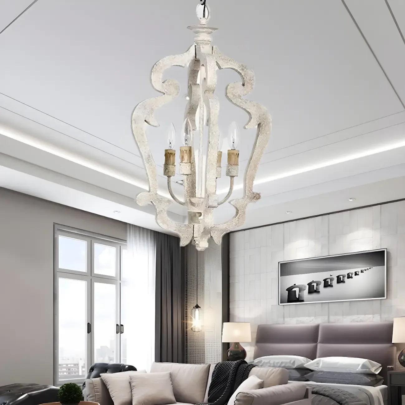 Wooden Rustic Candle Style Chandelier Vintage Design