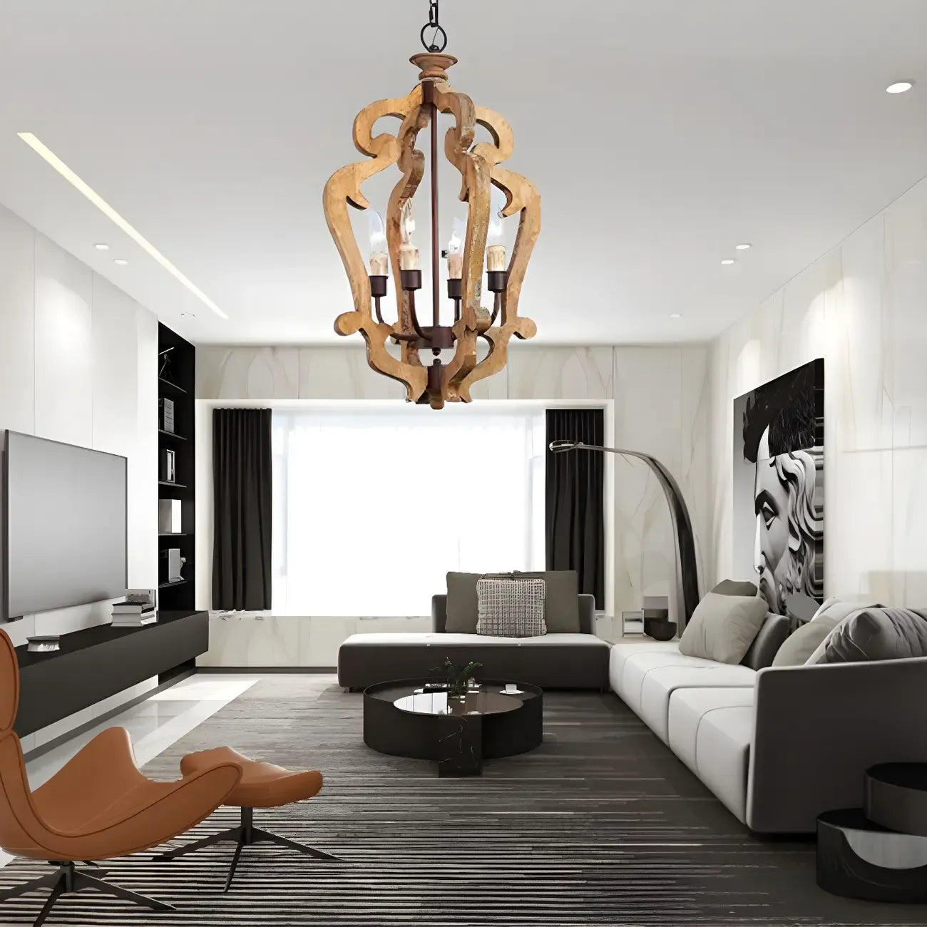 Wooden Rustic Candle Style Chandelier Vintage Design