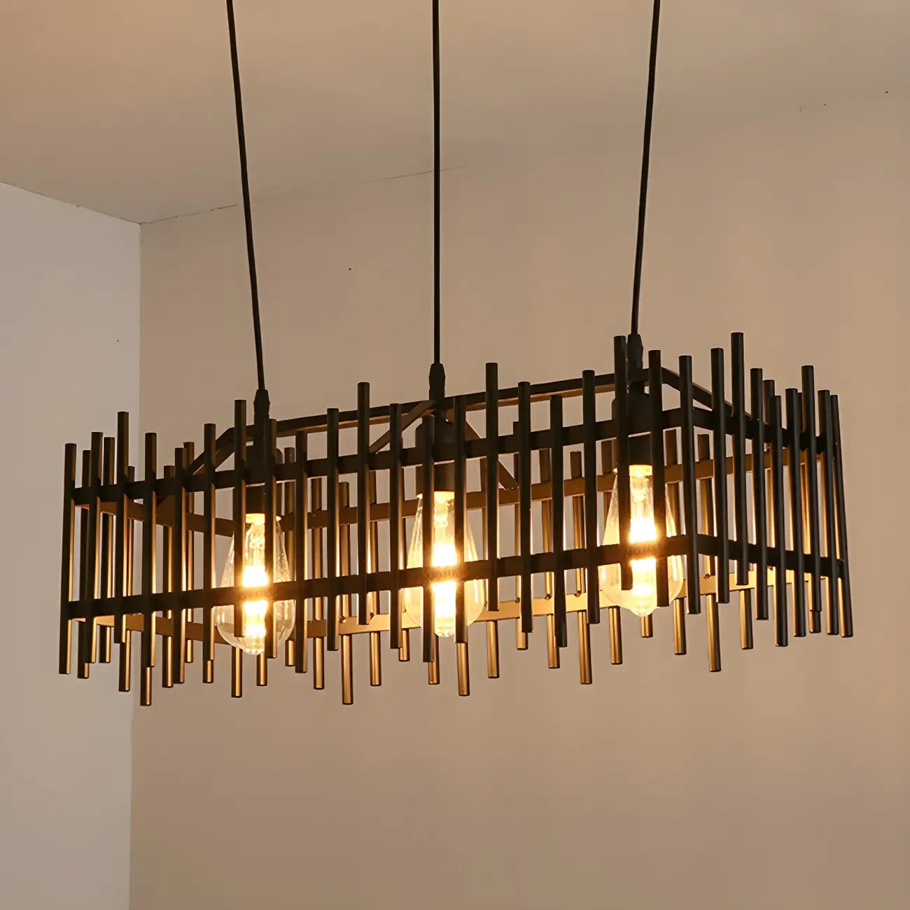 Industrial Black Metal Cage Chandelier for Kitchen