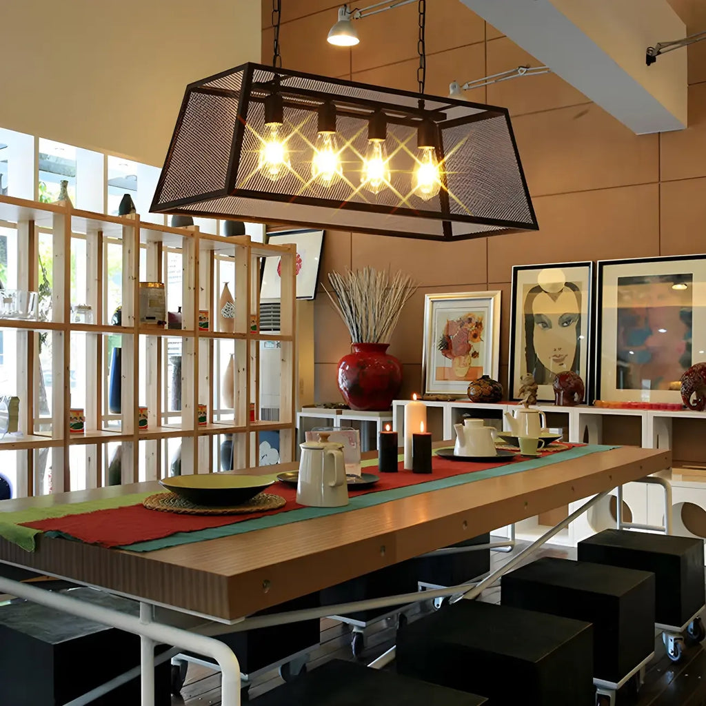 Industrial Black Metal Cage Chandelier for Kitchen