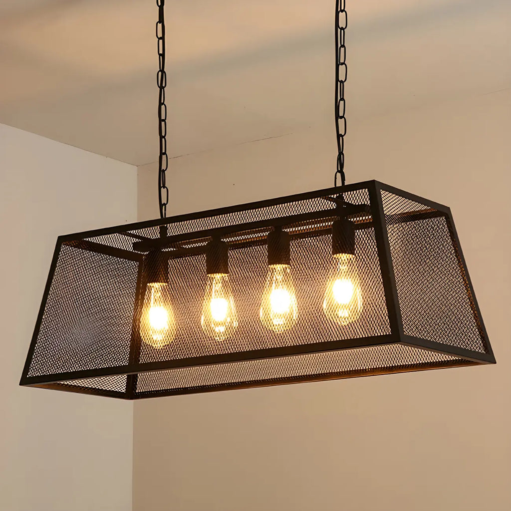 Industrial Black Metal Cage Chandelier for Kitchen